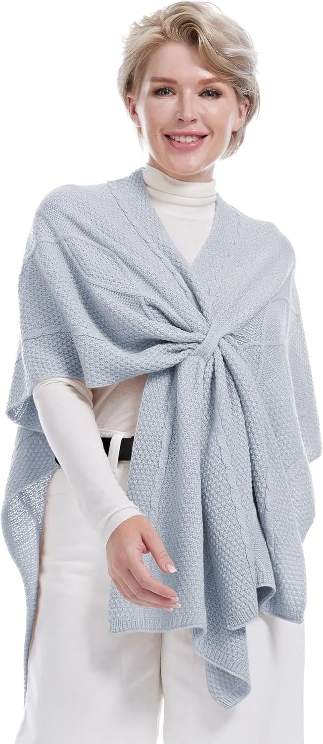 MissShorthair Women's Lightweight Knitted Shawl Thin Breathable Wrap for Outdoor Travel Spring, Poncho Daily Use, Office