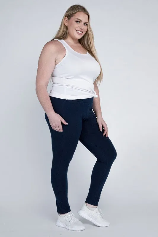 Plus Cotton Leggings with Pockets