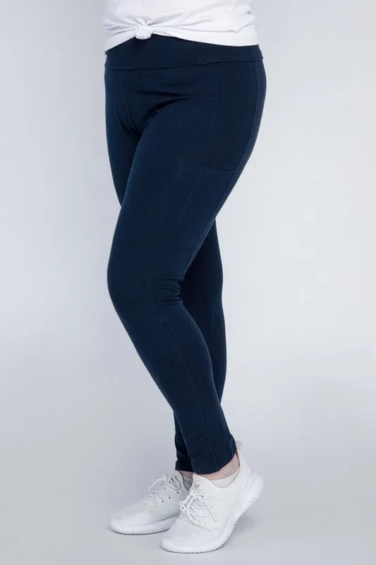 Plus Cotton Leggings with Pockets
