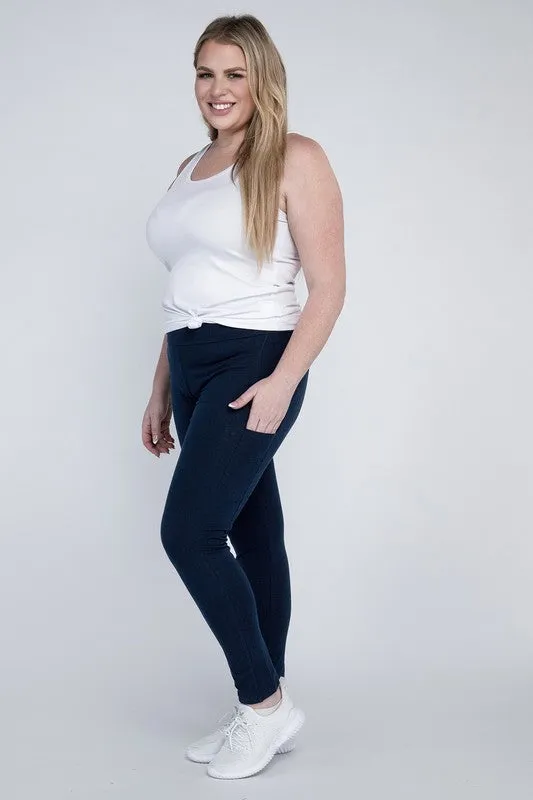 Plus Cotton Leggings with Pockets