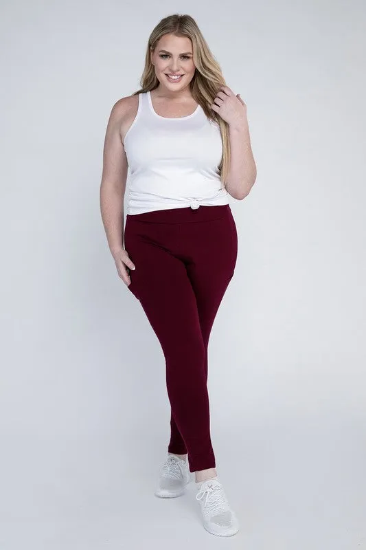Plus Cotton Leggings with Pockets
