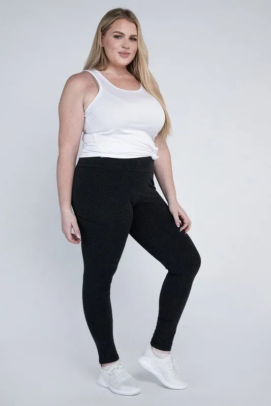 Plus Cotton Leggings with Pockets