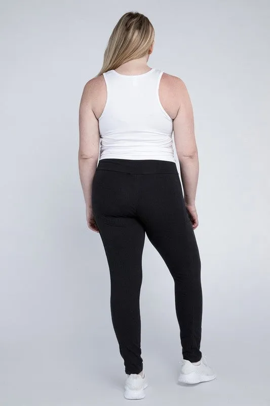 Plus Cotton Leggings with Pockets