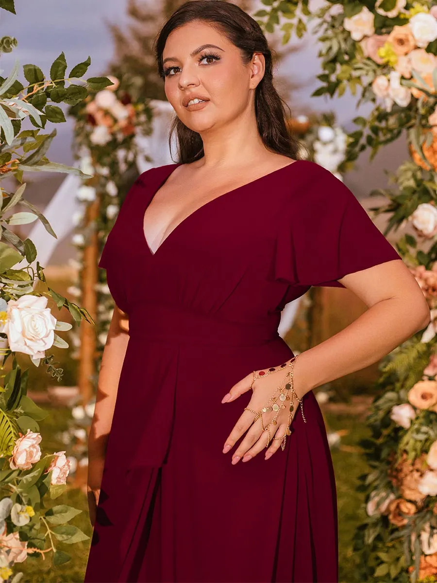 Plus Size Red Bridesmaid Dresses V Neck Chiffon