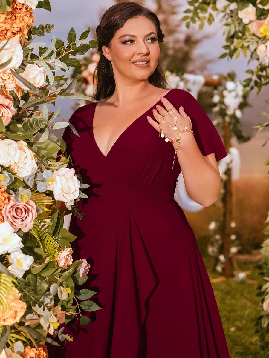 Plus Size Red Bridesmaid Dresses V Neck Chiffon