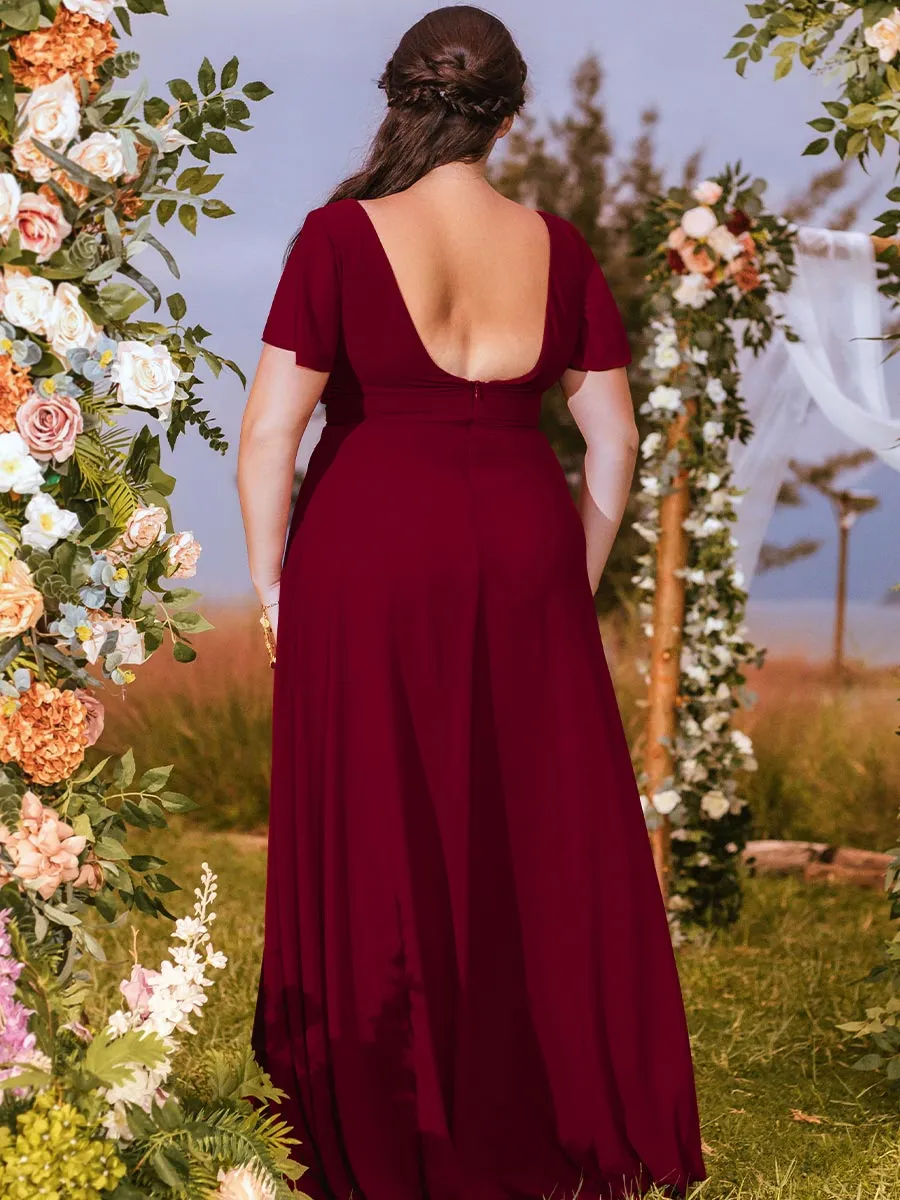 Plus Size Red Bridesmaid Dresses V Neck Chiffon