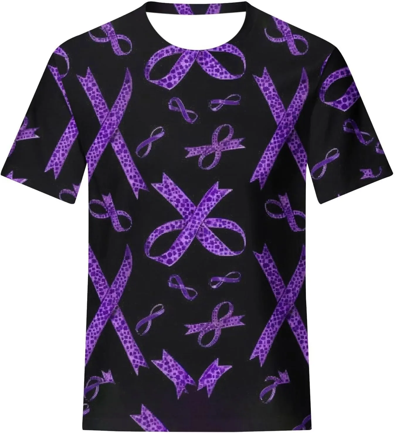 Purple Alzheimers Awareness Shirts Women Summer Floral Print Tops Soft O Neck Short Sleeve Lightweight Breathable Tee