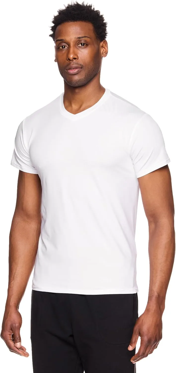 RBX Active Men's V-Neck Undershirts, Short Sleeve Soft and Breathable 2-Pack Moisture Wicking T-Shirts for Men