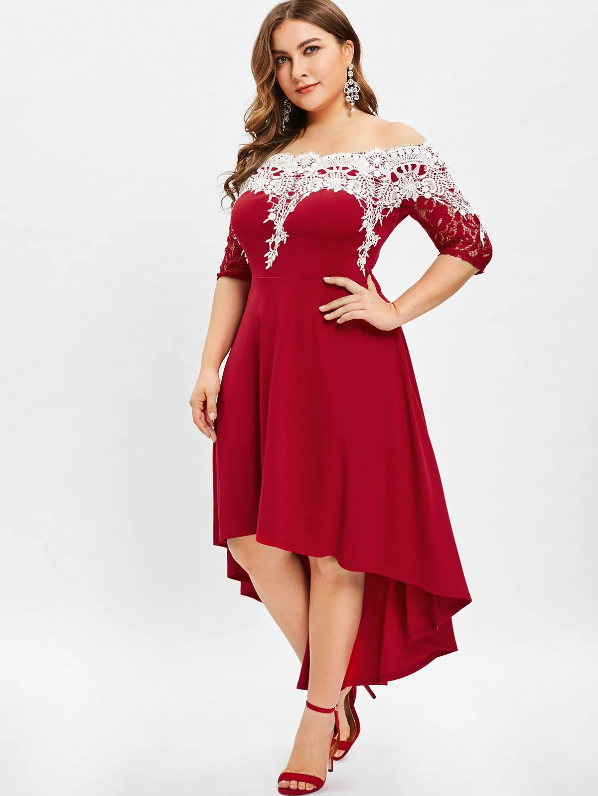 Rene Designer High Lo Lace Panel Plus Size Dress