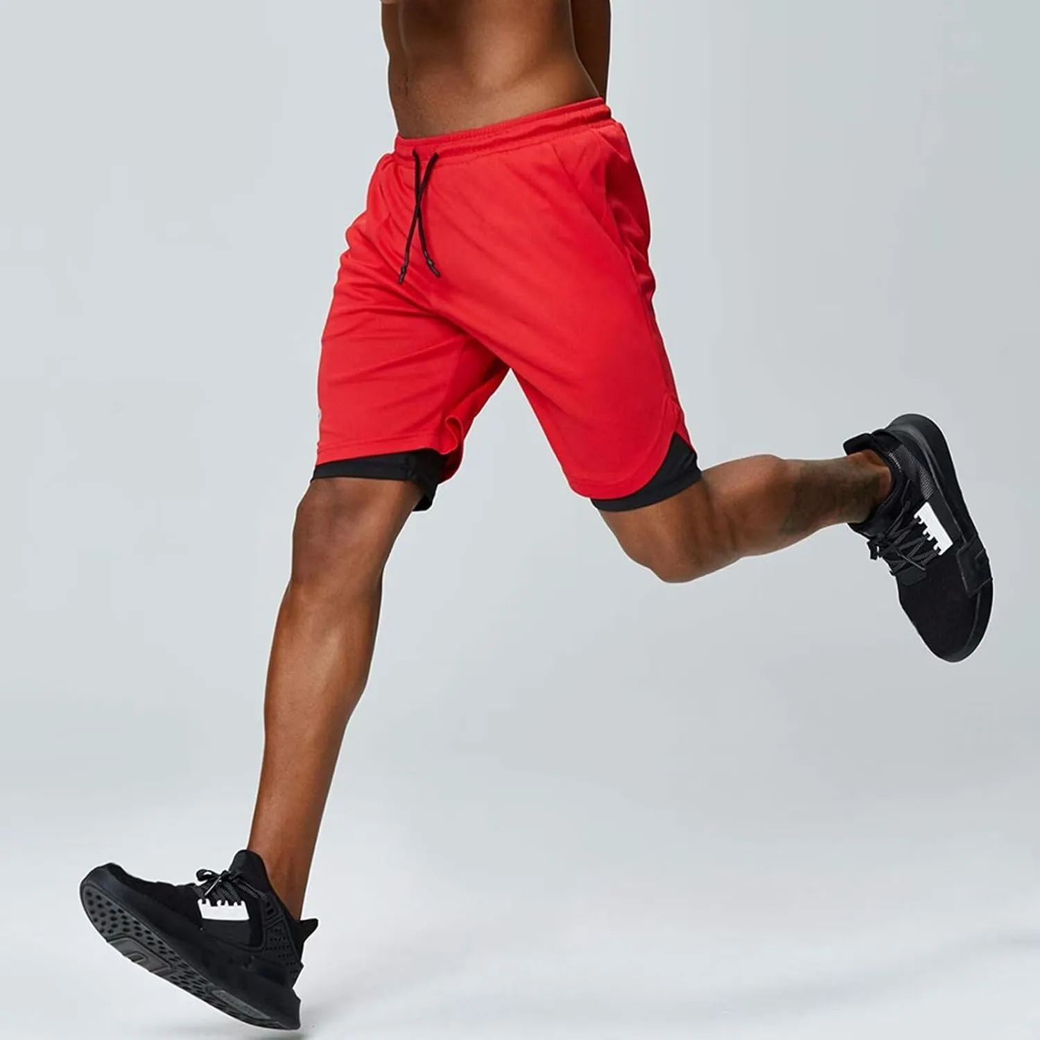 Rivccku Mens 2 in 1 Running Shorts Quick Dry Athletic Shorts with Liner, Workout Shorts with Zip Pockets