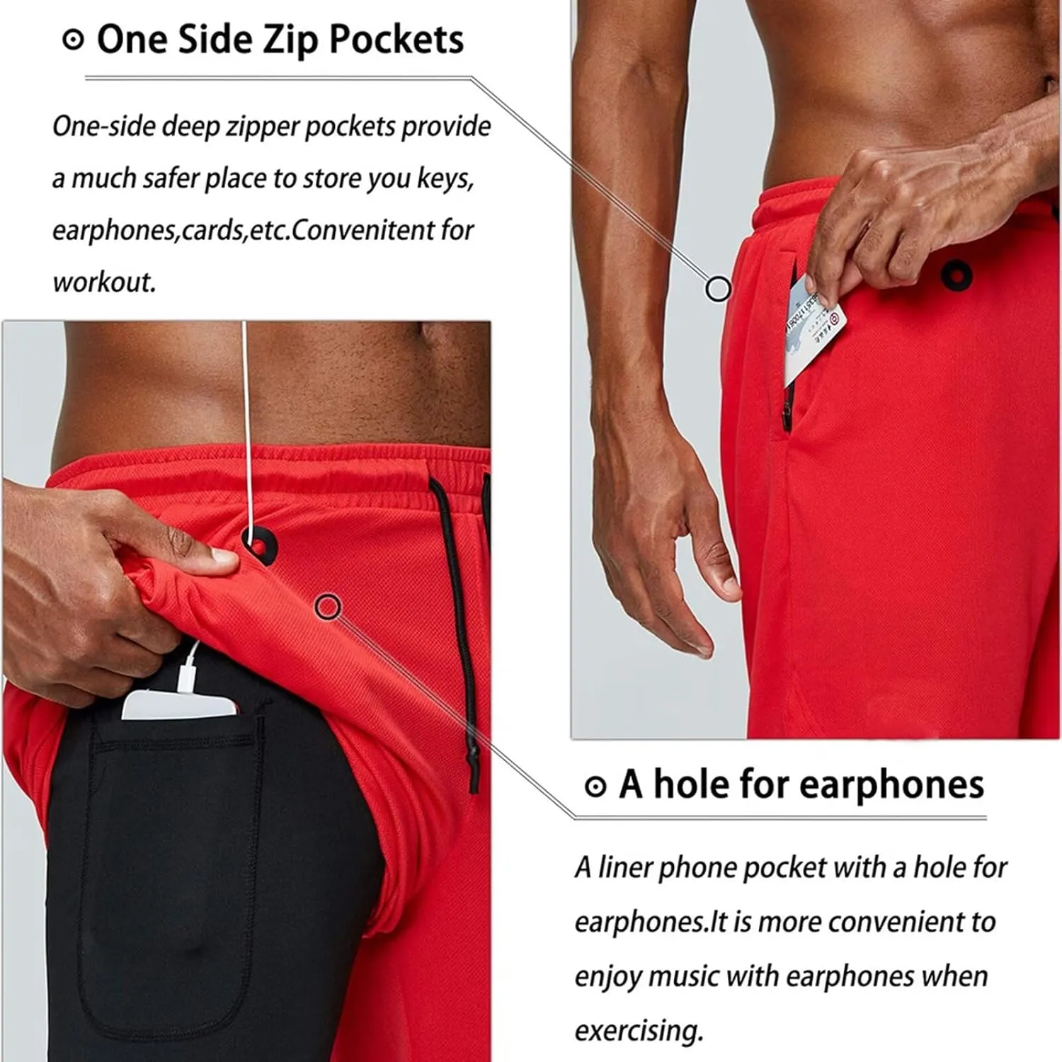 Rivccku Mens 2 in 1 Running Shorts Quick Dry Athletic Shorts with Liner, Workout Shorts with Zip Pockets