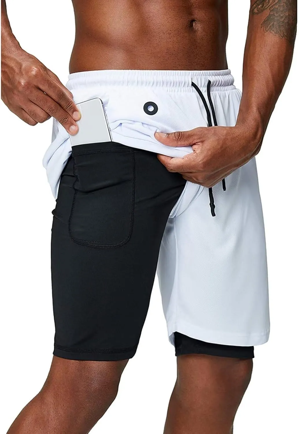 Rivccku Mens 2 in 1 Running Shorts Quick Dry Athletic Shorts with Liner, Workout Shorts with Zip Pockets