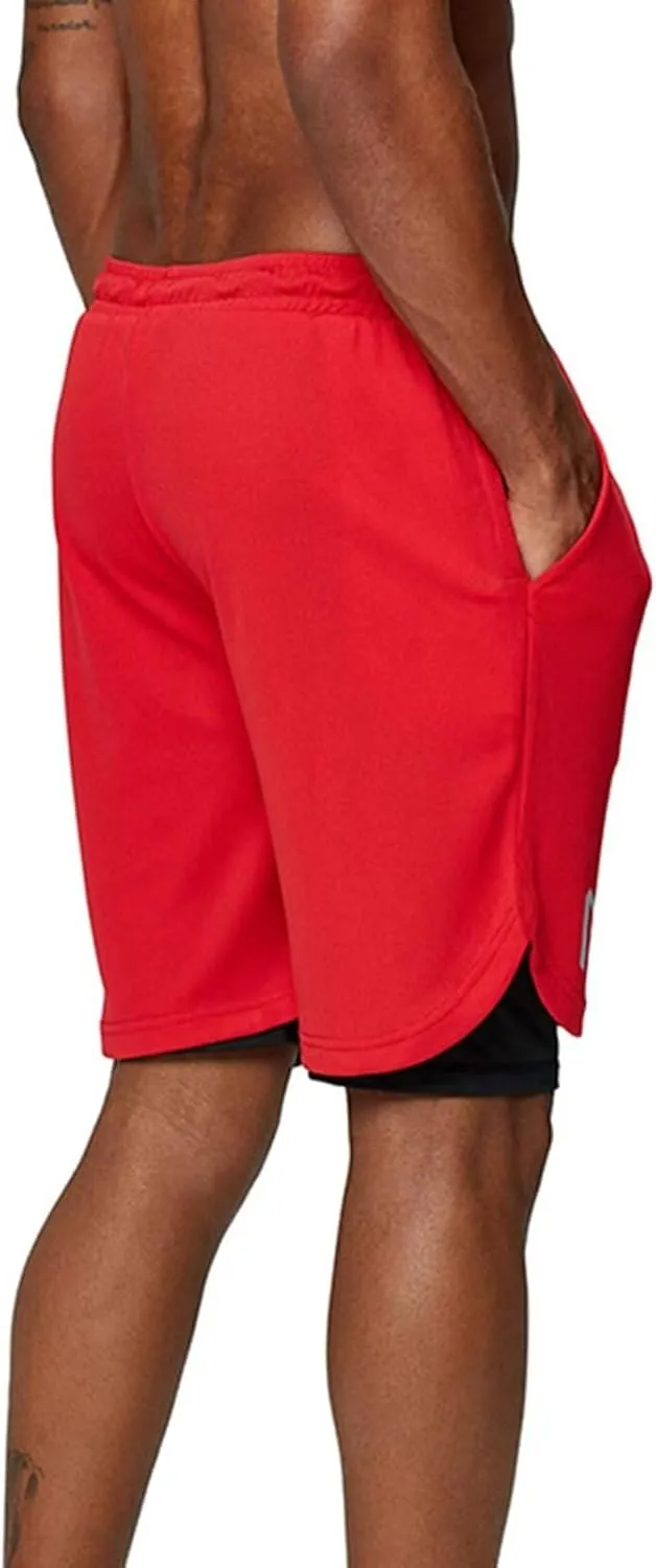 Rivccku Mens 2 in 1 Running Shorts Quick Dry Athletic Shorts with Liner, Workout Shorts with Zip Pockets