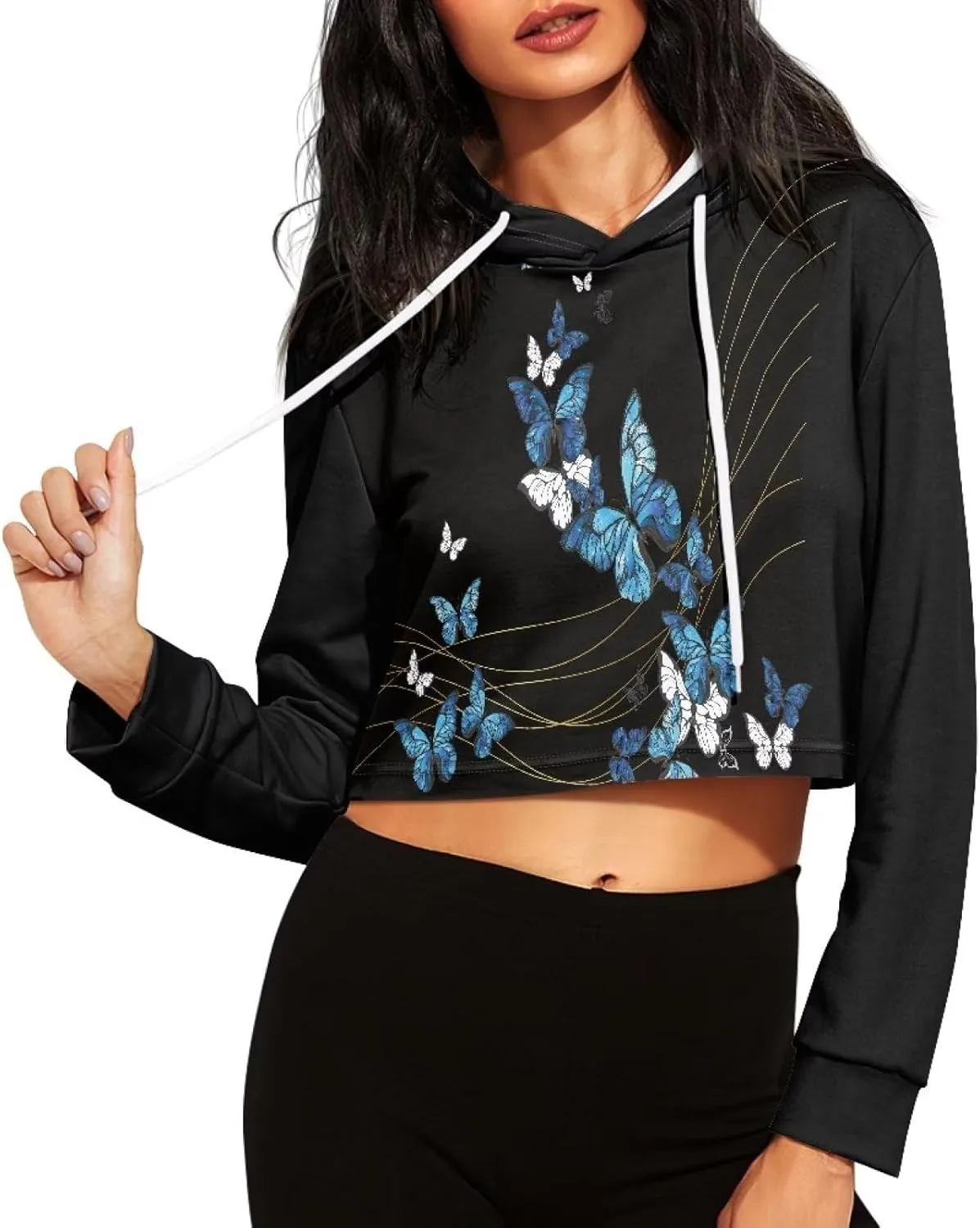 Short Hoodies Sweatshirts Fleece Hooded Pullover Tops Sweaters Casual Comfy Fall Fashion Outfits Clothes