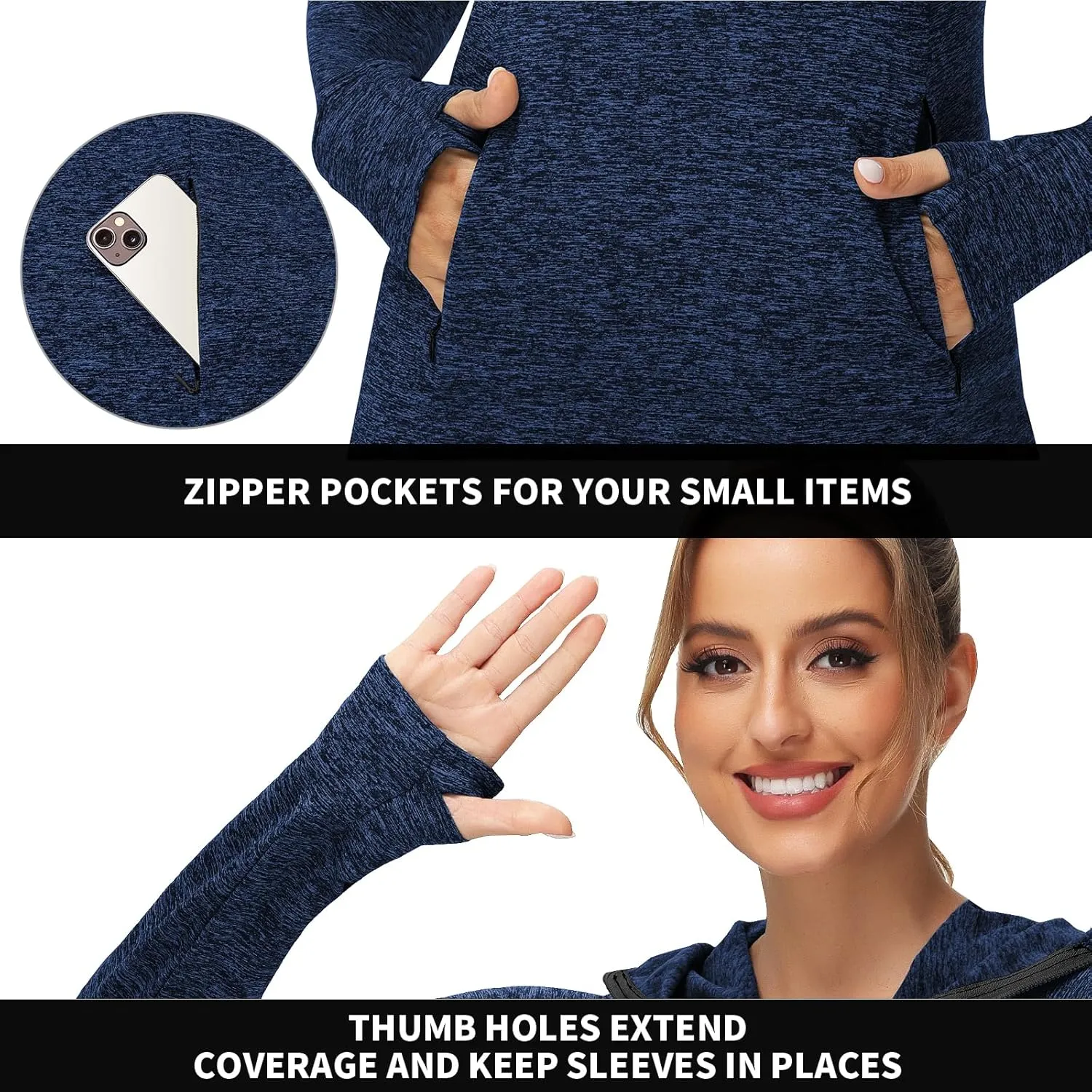 Soneven Women Thermal Fleece Running Sweatshirt Half Zip Pullover Hoodie Jacket Long Sleeve Winter Tops with Pocket