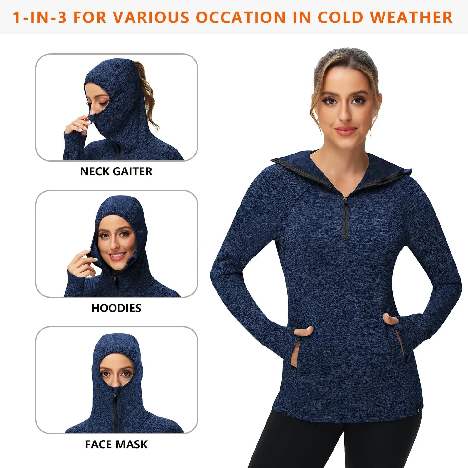 Soneven Women Thermal Fleece Running Sweatshirt Half Zip Pullover Hoodie Jacket Long Sleeve Winter Tops with Pocket