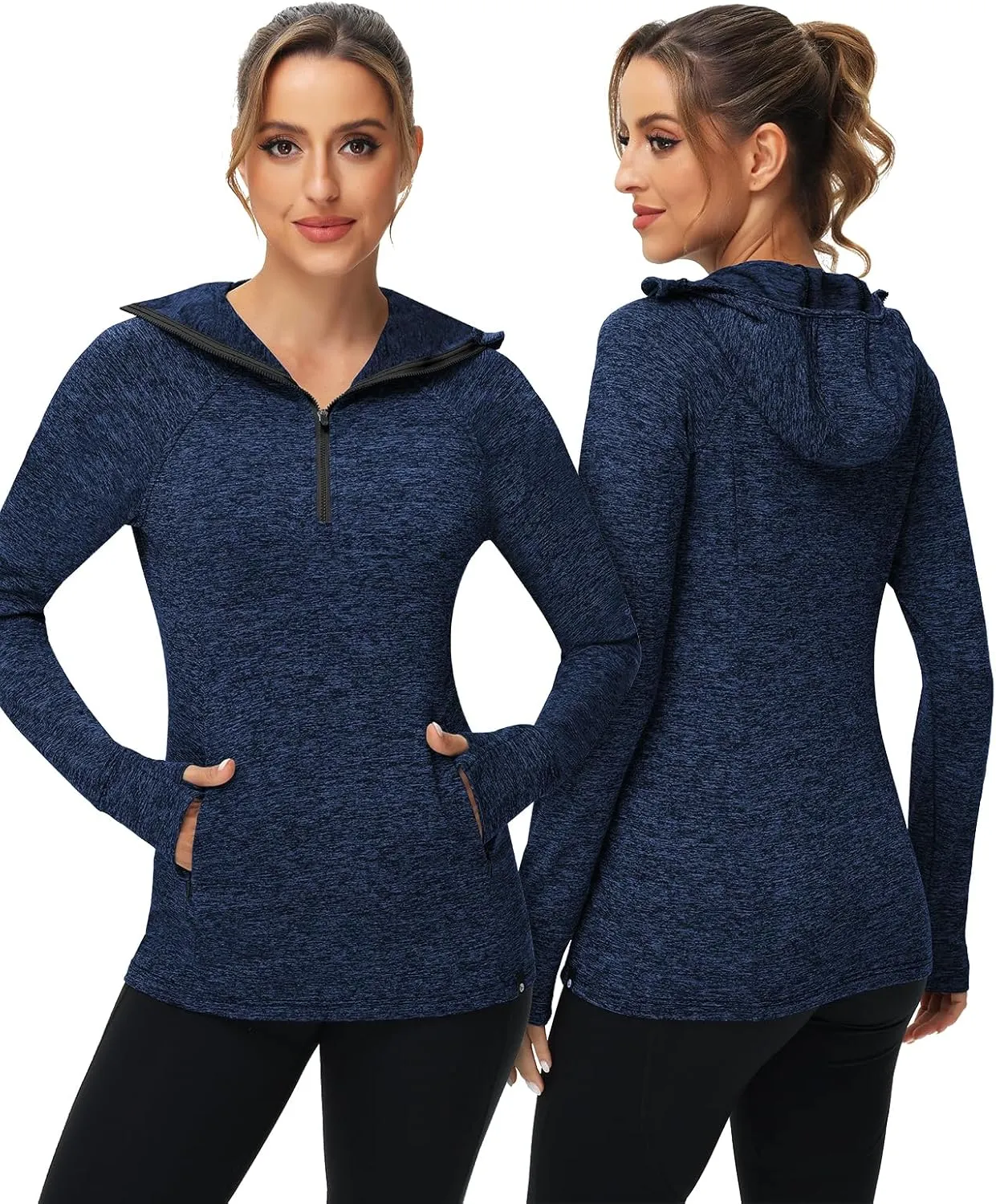 Soneven Women Thermal Fleece Running Sweatshirt Half Zip Pullover Hoodie Jacket Long Sleeve Winter Tops with Pocket