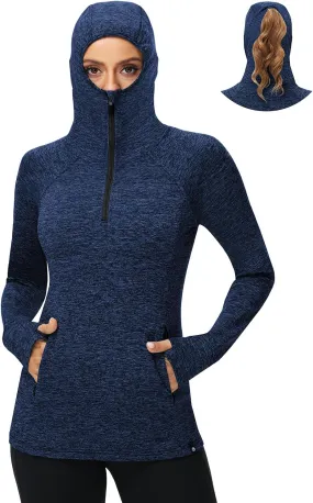 Soneven Women Thermal Fleece Running Sweatshirt Half Zip Pullover Hoodie Jacket Long Sleeve Winter Tops with Pocket