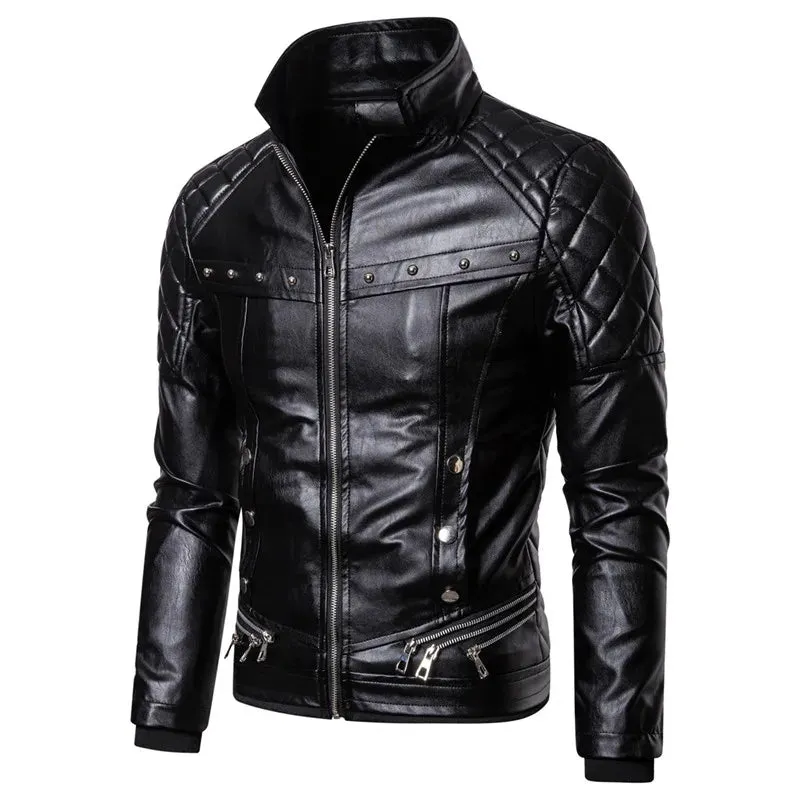 Winter Men's Plush Fur Collar Leather Jacket Casual Fashion Thick Wind-proof Leather Jackets Man