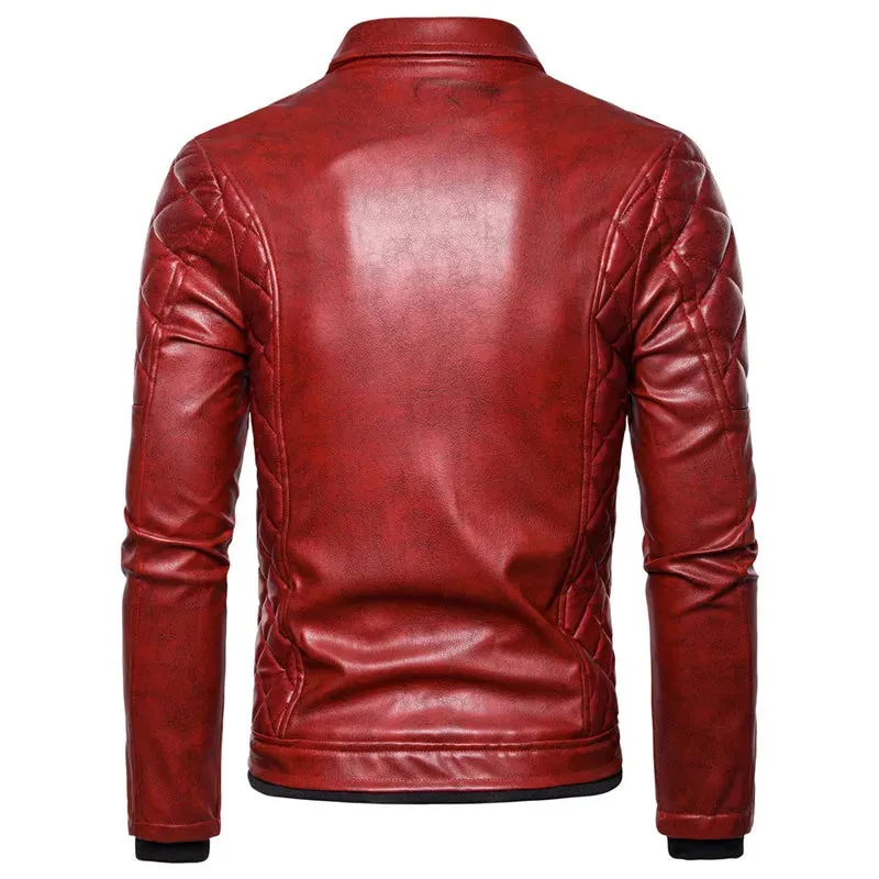 Winter Men's Plush Fur Collar Leather Jacket Casual Fashion Thick Wind-proof Leather Jackets Man