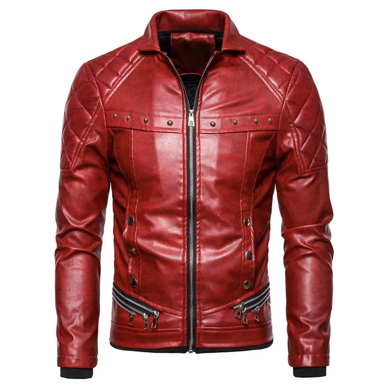 Winter Men's Plush Fur Collar Leather Jacket Casual Fashion Thick Wind-proof Leather Jackets Man