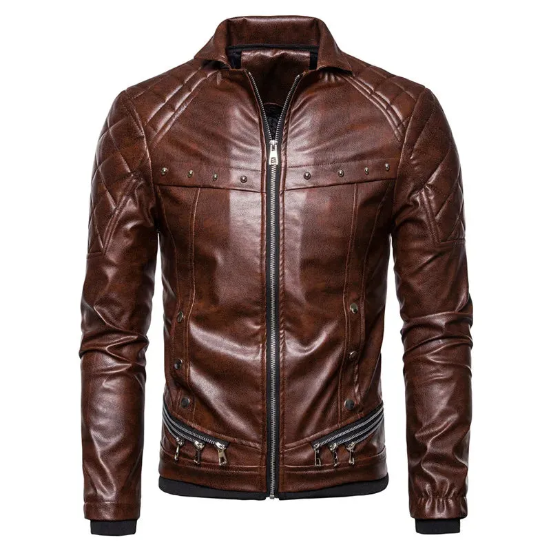 Winter Men's Plush Fur Collar Leather Jacket Casual Fashion Thick Wind-proof Leather Jackets Man