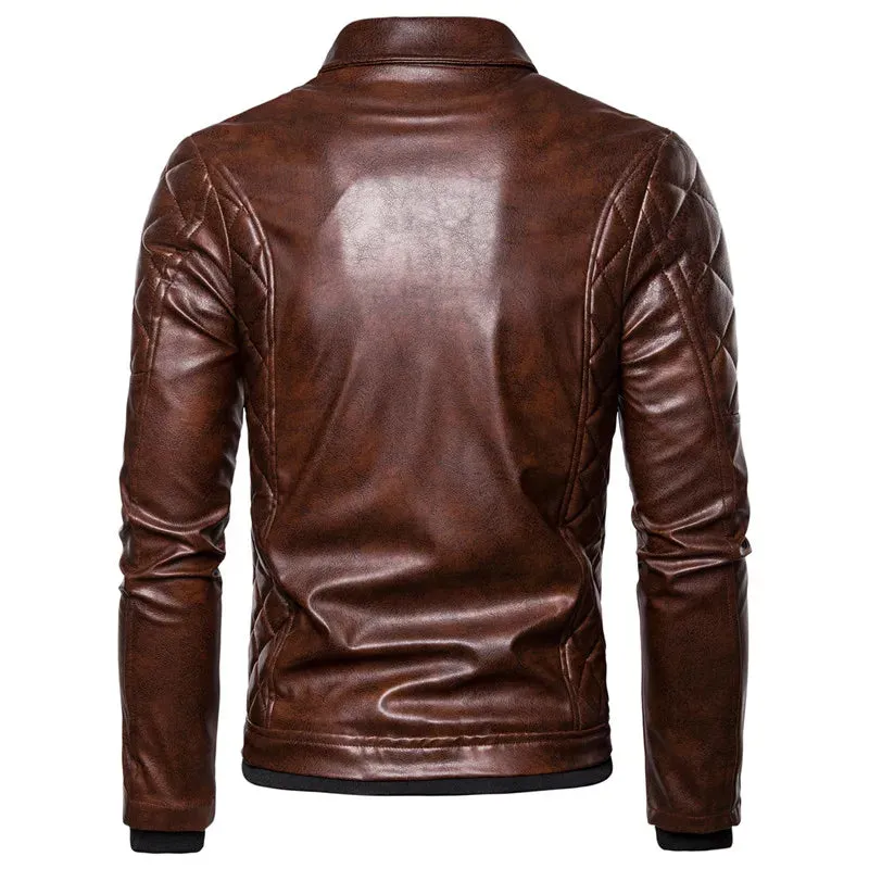 Winter Men's Plush Fur Collar Leather Jacket Casual Fashion Thick Wind-proof Leather Jackets Man