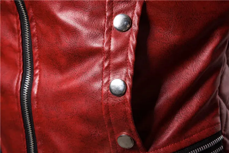 Winter Men's Plush Fur Collar Leather Jacket Casual Fashion Thick Wind-proof Leather Jackets Man