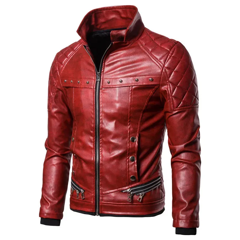 Winter Men's Plush Fur Collar Leather Jacket Casual Fashion Thick Wind-proof Leather Jackets Man