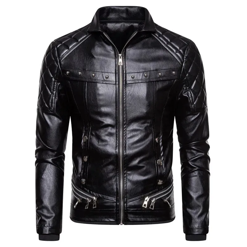 Winter Men's Plush Fur Collar Leather Jacket Casual Fashion Thick Wind-proof Leather Jackets Man