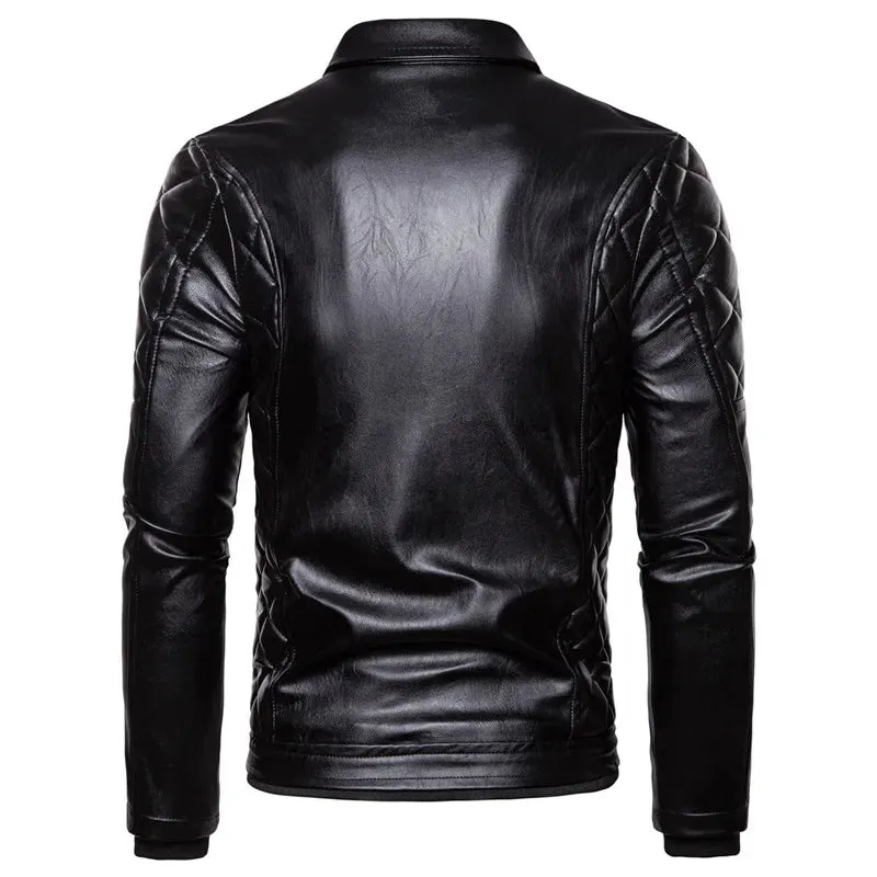 Winter Men's Plush Fur Collar Leather Jacket Casual Fashion Thick Wind-proof Leather Jackets Man