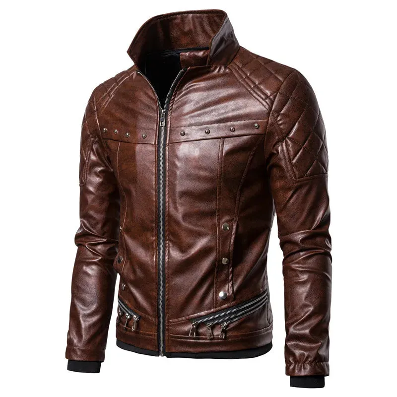 Winter Men's Plush Fur Collar Leather Jacket Casual Fashion Thick Wind-proof Leather Jackets Man
