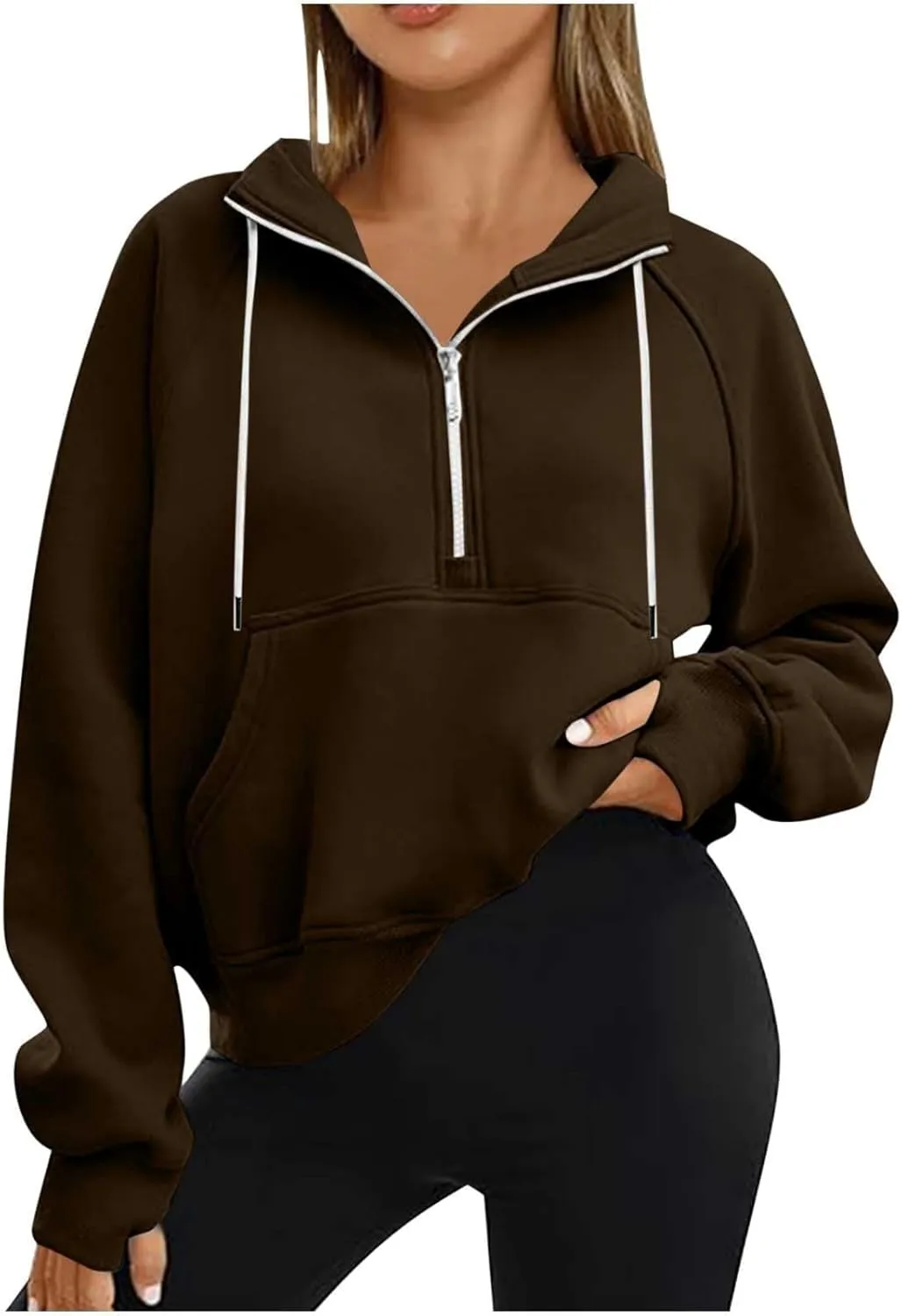 Womens Fashion Hoodies Half Zip Sweatshirts Fleece Jackets Tops Oversized Pullover Fall Outfits 2024 Winter Fashion Clothes