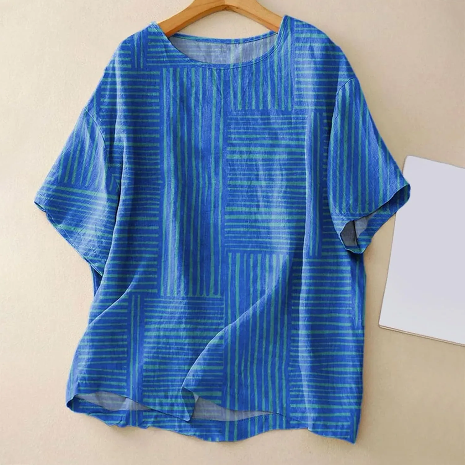Womens Linen Cotton Summer Shirt Breathable Loose Fit Blouse Quick Dry Solid Top for Work Travel Tees