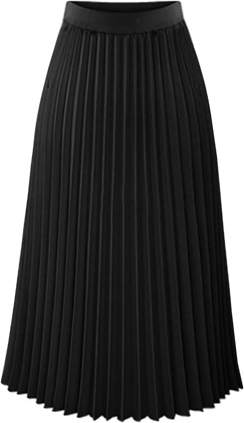 Women's Pleated Skirt Elastic High Waist A-Line Midi Length Skirts Solid Color Basic Casual Summer Long Skirt