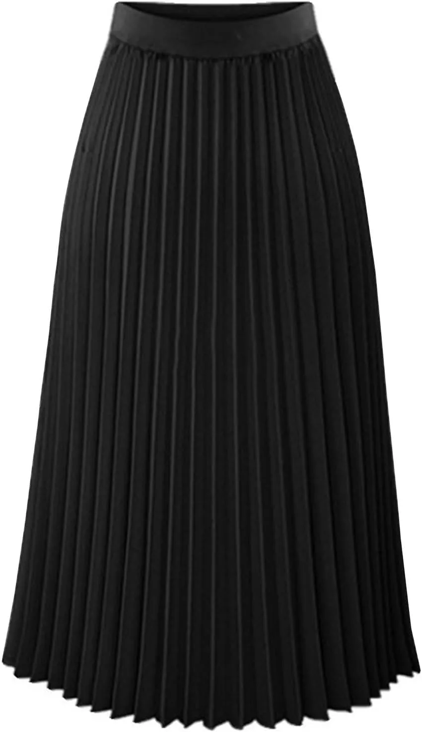 Women's Pleated Skirt Elastic High Waist A-Line Midi Length Skirts Solid Color Basic Casual Summer Long Skirt